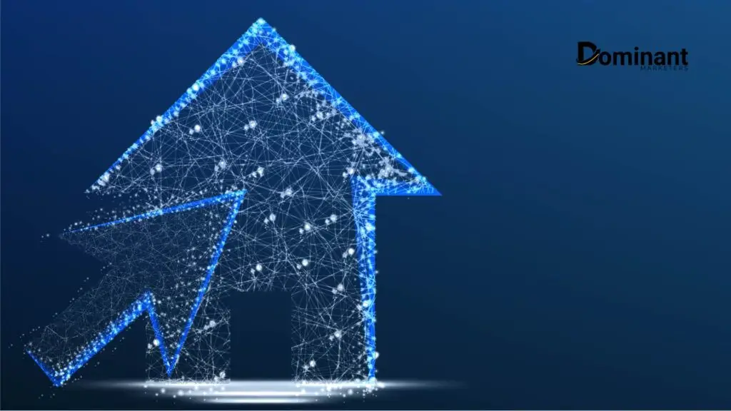 A comprehensive digital marketing funnel diagram on a screen, showcasing the Best Digital Marketing Strategies for Real Estate Companies including AI-driven lead nurturing, virtual tours, and hyper-local SEO optimization.